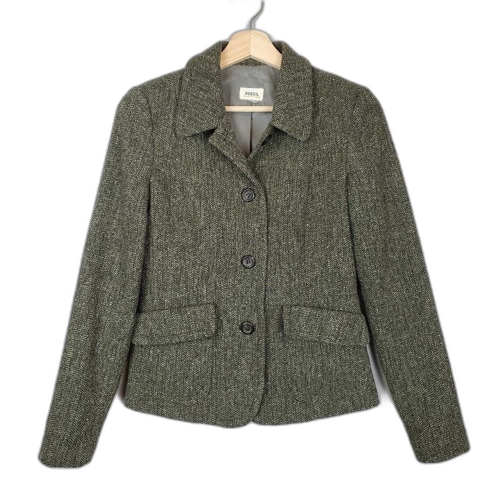 Fossil Dual Pocket Green Tweed Wool Blazer Jacket